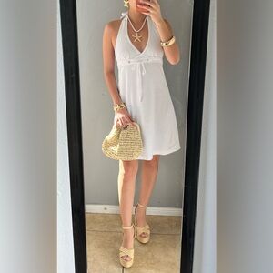 White terry cloth halter mini dress S Y2K resortwear vacation beach cover up